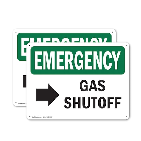 Signmission Gas Shutoff (Right Arrow) With Symbol, 24 in W x Rectangle, Plastic OS-2PACK-EM-P-1824-L-10389